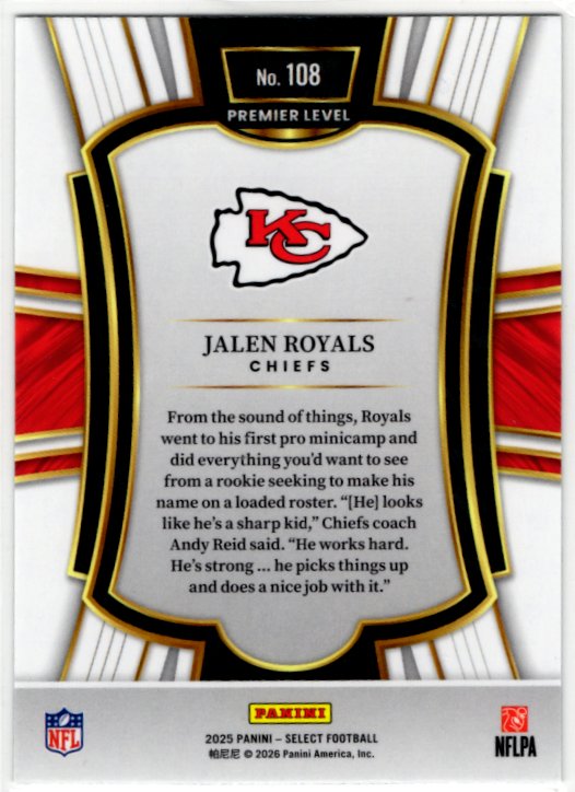 Jalen Royals 2025 Panini Select Premier Level Silver RC Card #108