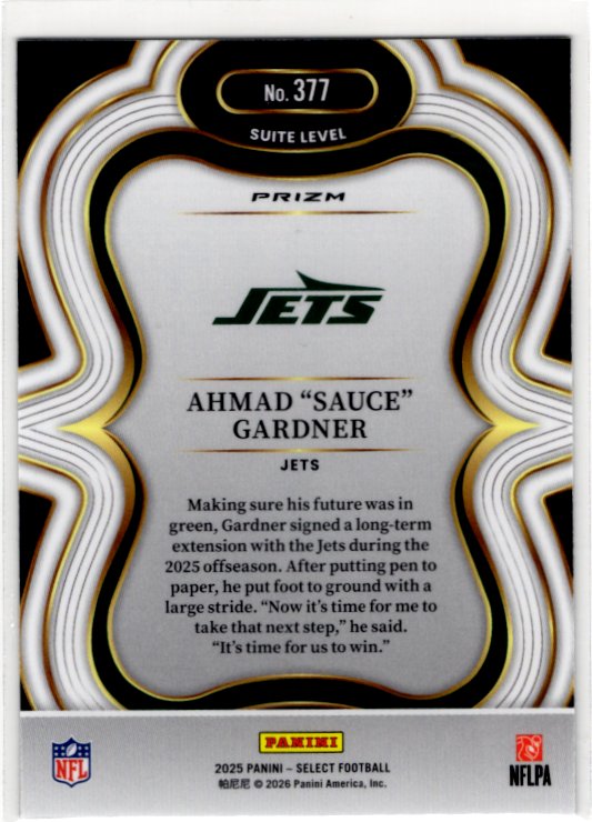 Ahmad Sauce Gardner 2025 Panini Select Suite Level Silver Prizm Card #377
