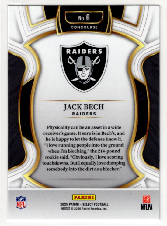 Jack Bech 2025 Panini Select Concourse Silver Prizm RC Card #6