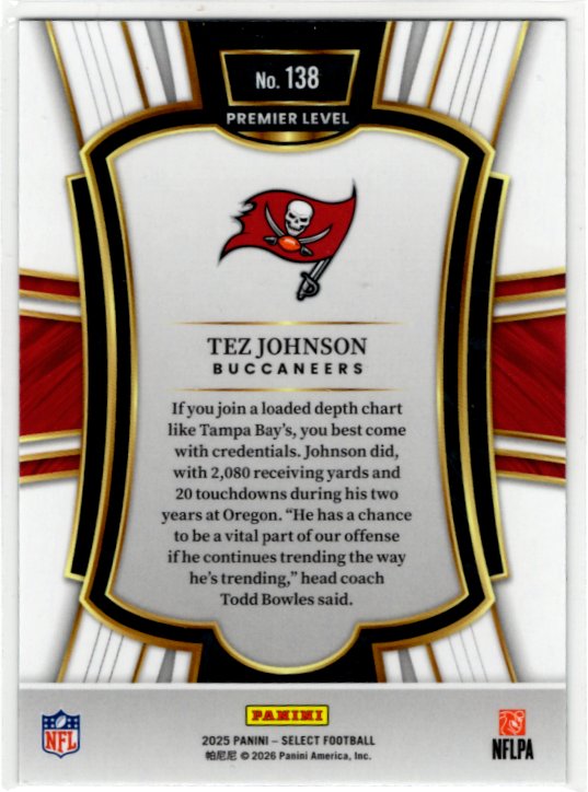 Tez Johnson 2025 Panini Select Premier Level RC Card #138