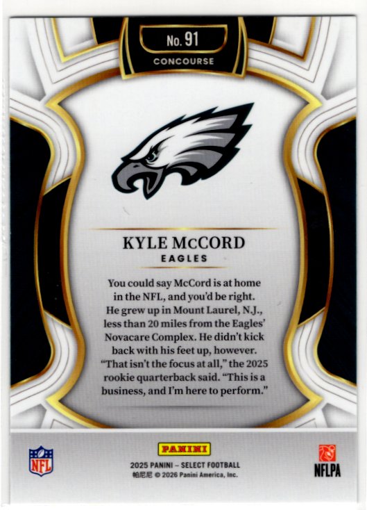 Kyle McCord 2025 Panini Select Concourse RC Card #91