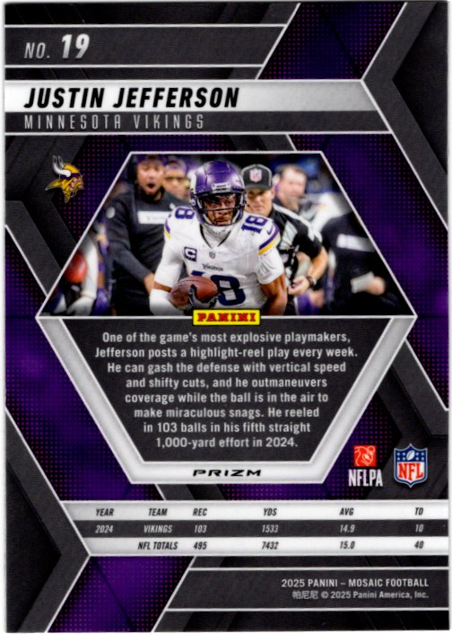 Justin Jefferson 2025 Panini Mosiac Prizm Card #19