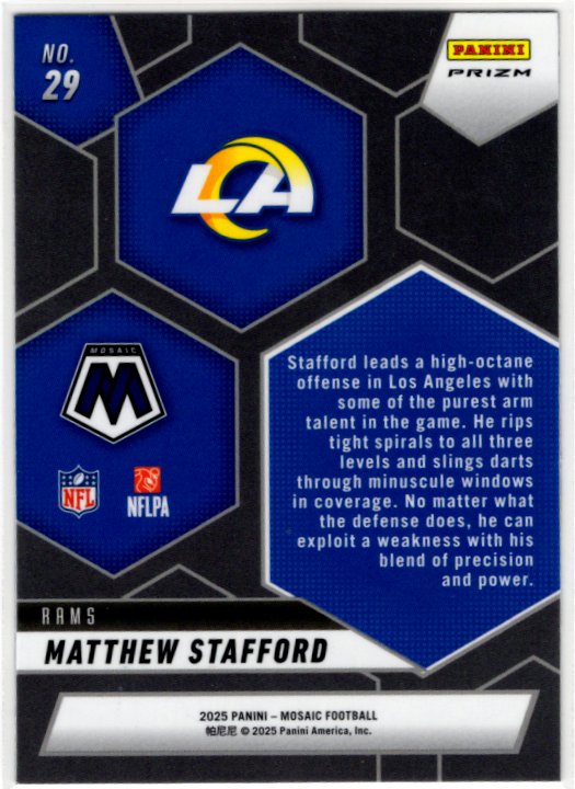 Matthew Stafford 2025 Panini Mosiac Montage Prizm Card #29