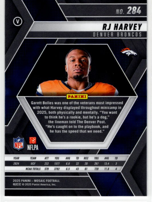 RJ Harvey 2025 Panini Mosiac RC Card #284