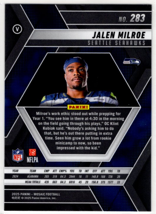 Jalen Milroe 2025 Panini Mosiac RC Card #283