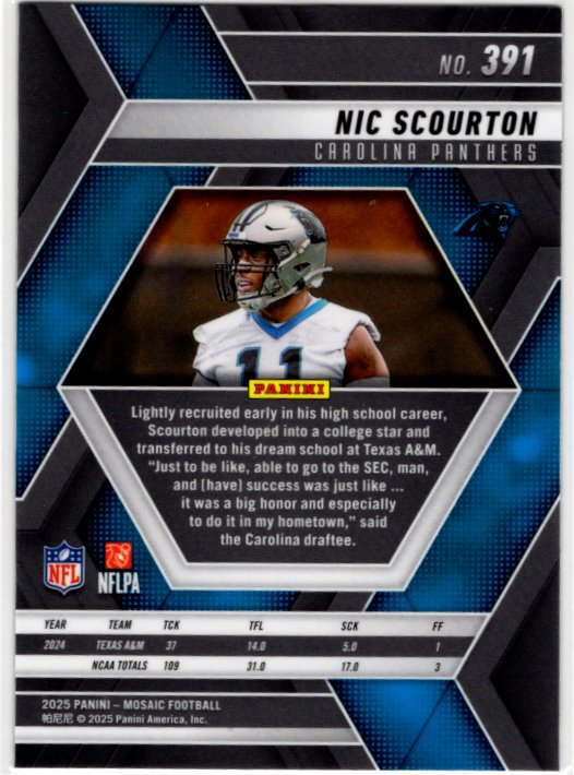 Nic Scourton 2025 Panini Mosiac RC Card #391