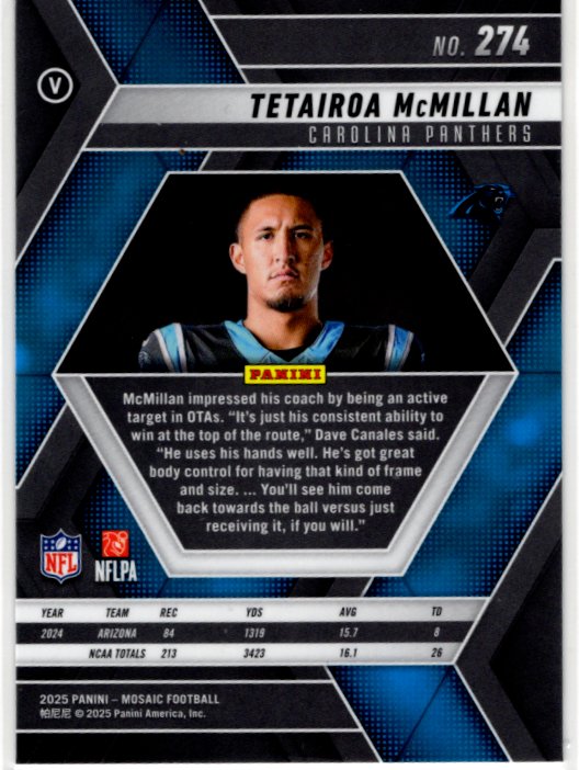 Tetairoa McMillan 2025 Panini Mosiac RC Card #274