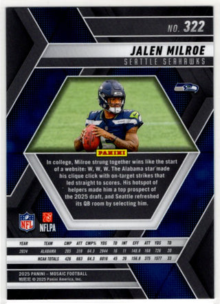 Jalen Milroe 2025 Panini Mosiac RC Card #322