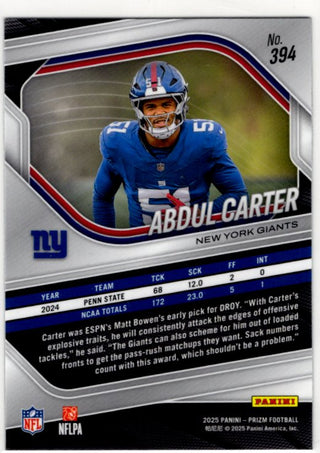 Abdul Carter 2025 Panini Prizm RC Card #394