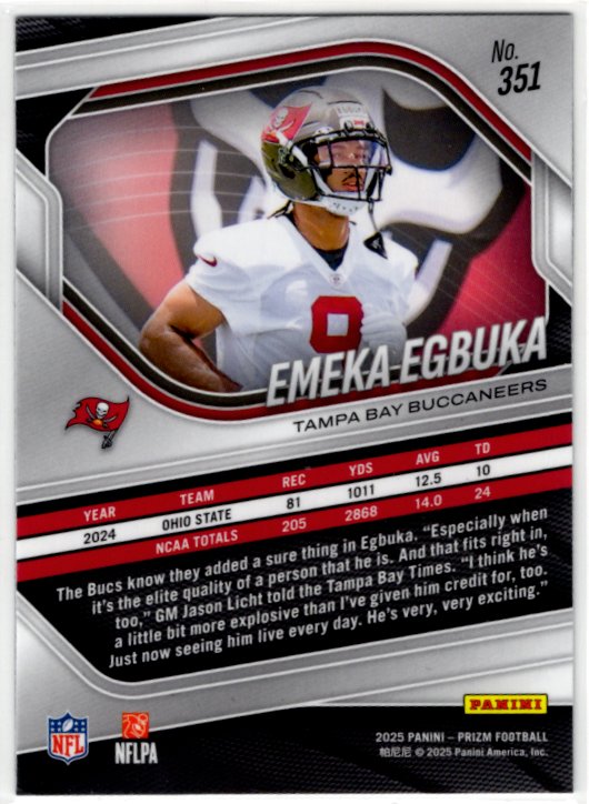 Emeka Egbuka 2025 Panini Prizm RC Card #351