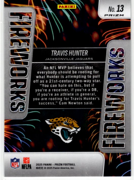 Travis Hunter 2025 Panini Prizm Card Fireworks #13