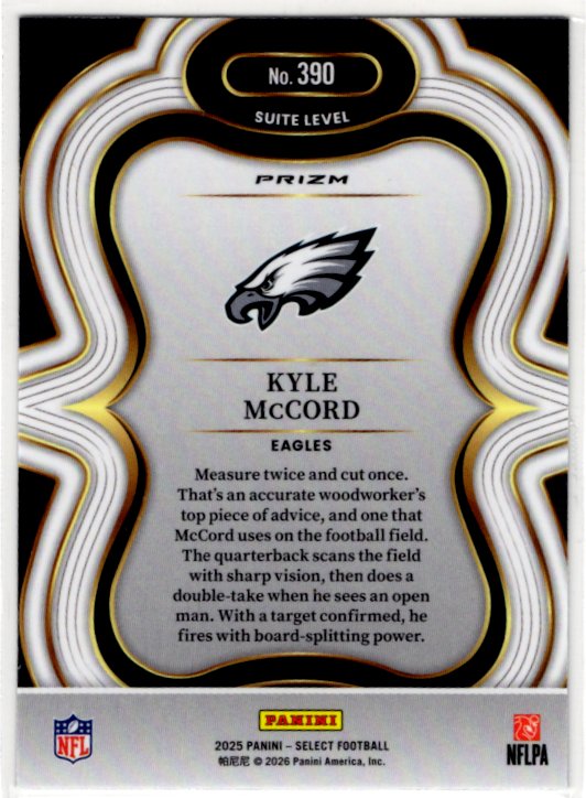 Kyle McCord 2025 Panini Select Suite Level Prizm RC Card #390