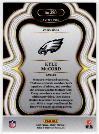 Kyle McCord 2025 Panini Select Suite Level Prizm RC Card #390