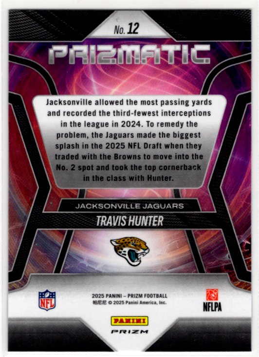 Travis Hunter 2025 Panini Prizmatic Prizm RC Card #12
