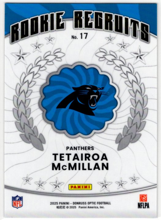 Tetairoa McMillan 2025 Panini Donruss Optic Rookie Recruits RC Card #17