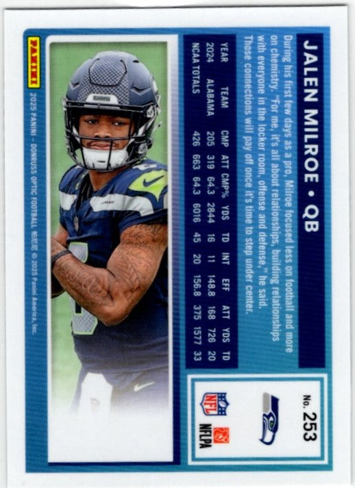 Jalen Milroe 2025 Panini Optic Donruss Rated Rookie Card #253