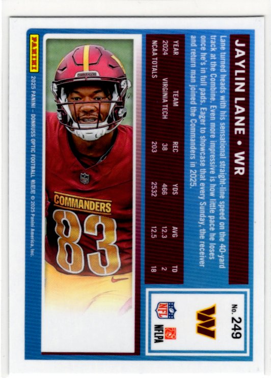 Jaylin Lane 2025 Panini Optic Donruss Rated Rookie Card #249