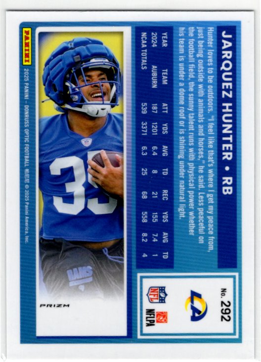 Jarquez Hunter 2025 Donruss Optic Rated Rookie Silver Prizm Card #292