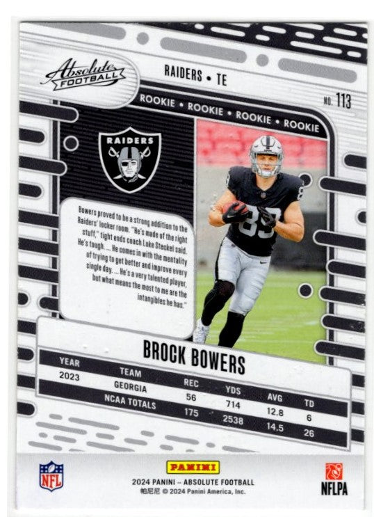 Brock Bowers 2024 Panini Absolute Rookie Card #113