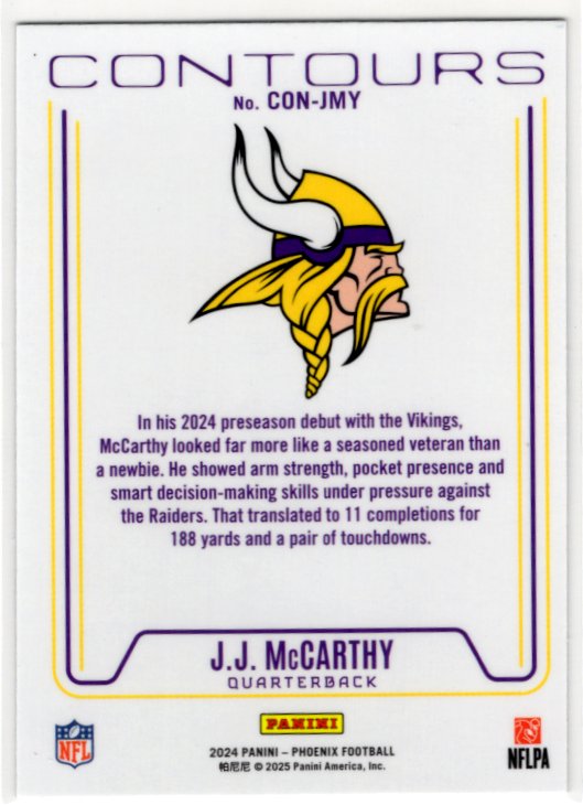 J.J. McMarthy 2024 Panini Phoenix Contours RC Card #CON-JMY