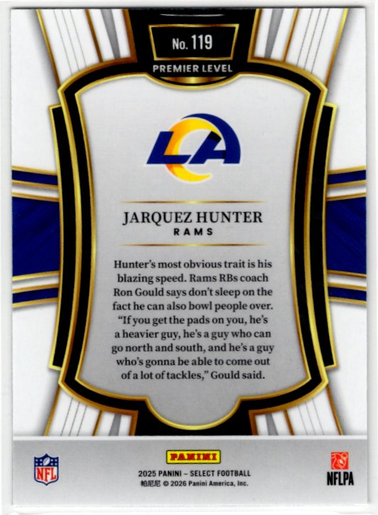 Jarquez Hunter 2025 Panini Select Premier Level RC Card #119