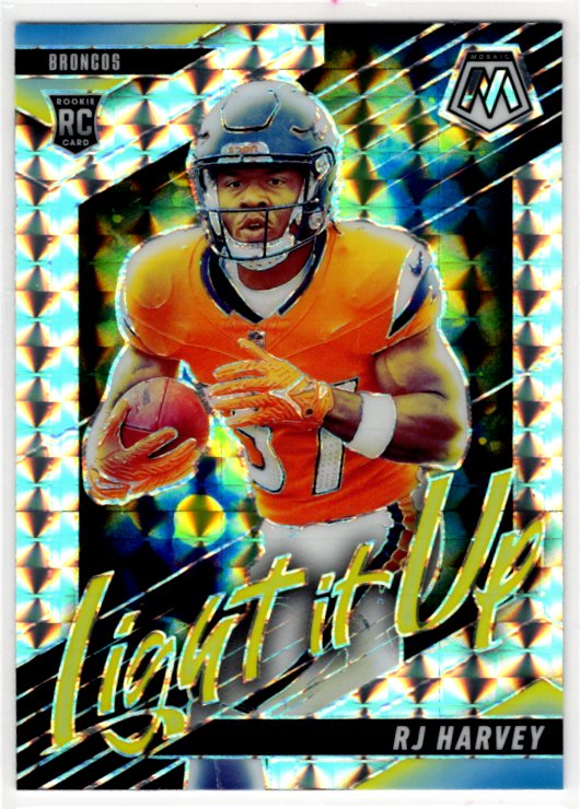 RJ Harvey 2025 Panini Mosaic Light it Up Prizm RC Card #18