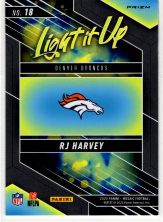 RJ Harvey 2025 Panini Mosaic Light it Up Prizm RC Card #18