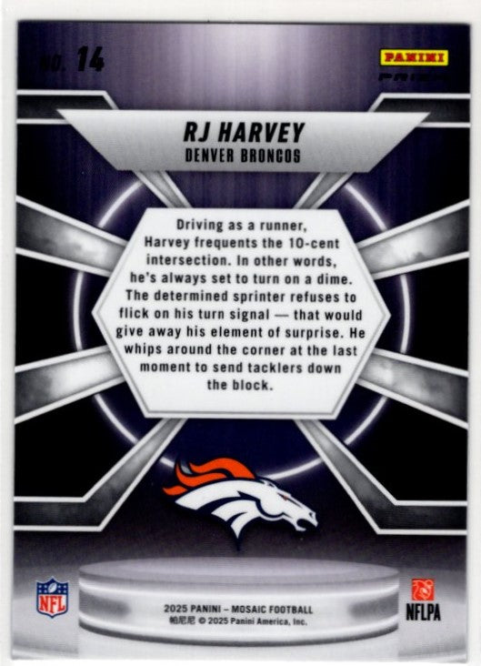 RJ Harvey 2025 Panini Mosaic Centerstage Prizm RC Card #14