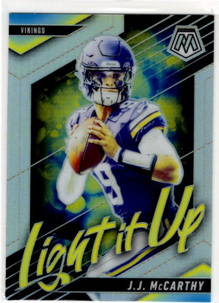 J.J. McMarthy 2025 Panini Mosaic Light it Up Prizm Card #11