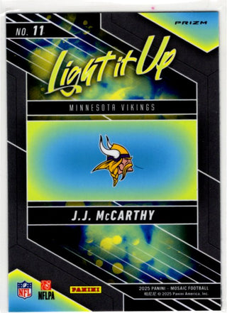 J.J. McMarthy 2025 Panini Mosaic Light it Up Prizm Card #11