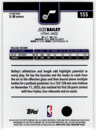 Ace Bailey 2025/26 Topps Chrome RC Update Card #155