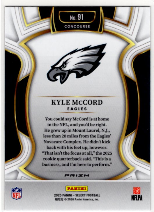 Kyle McCord 2025 Panini Select Concourse Pink Shock Prizm RC Card #91