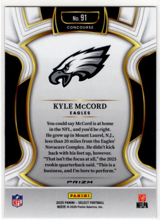 Kyle McCord 2025 Panini Select Concourse Pink Shock Prizm RC Card #91