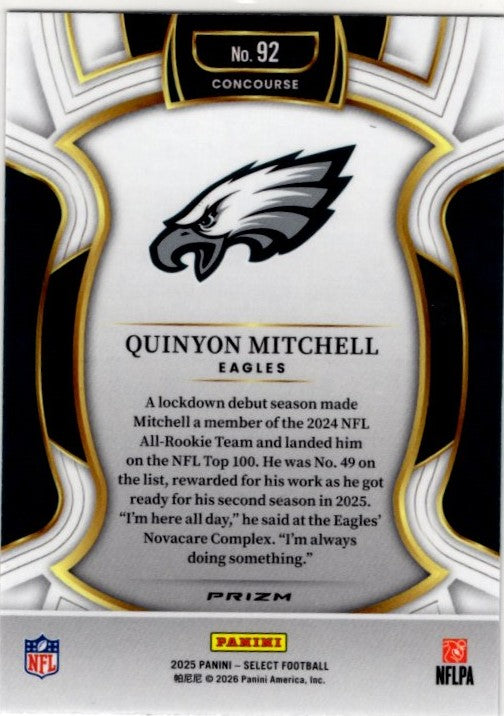 Quinyon Mitchell 2025 Panini Select Concourse Pink Shock Prizm RC Card #92