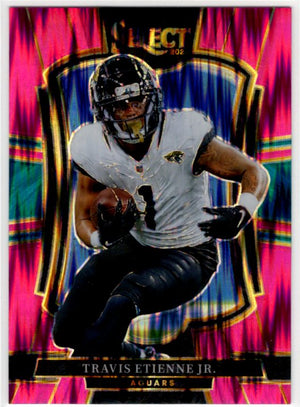 Travis Etienne JR. 2025 Panini Select Premier Level Pink Shock Prizm RC Card #130