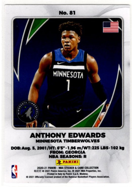 Anthony Edwards 2020-21 Panini NBA Sticker & Card RC #81