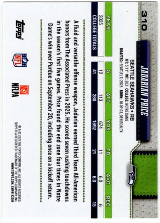 Jadarian Price 2026 Topps Flagship RC #310