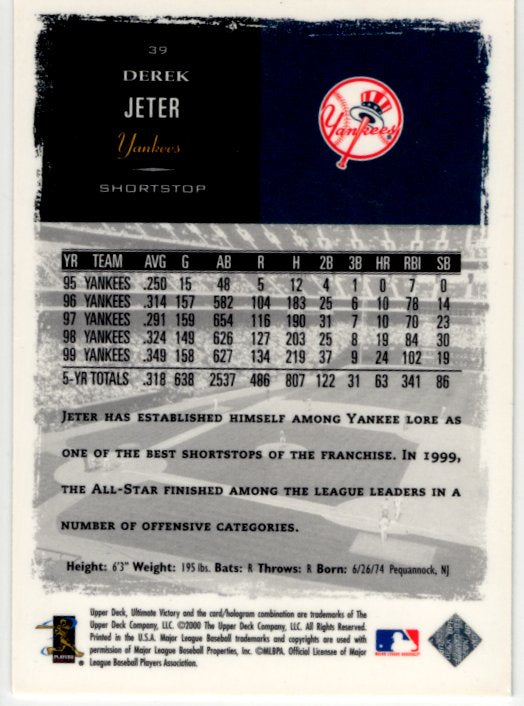Derek Jeter 2000 Upper Deck Ultimate Victory Card #39