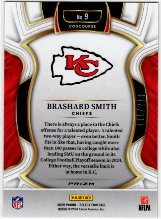 Brashard Smith 2025 Panini Select Concourse Checker Prizm Blue Card #9 131/249