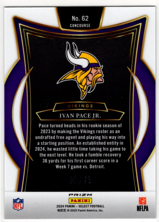 Ivan Pace JR 2024 Panini Select Concourse Purple Prizm Card #62 50/75