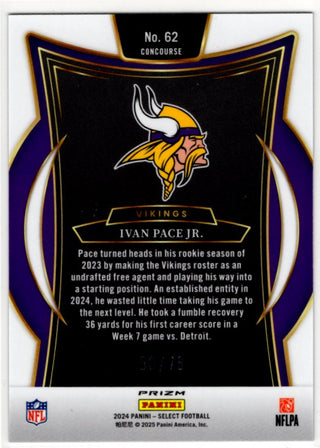 Ivan Pace JR 2024 Panini Select Concourse Purple Prizm Card #62 50/75