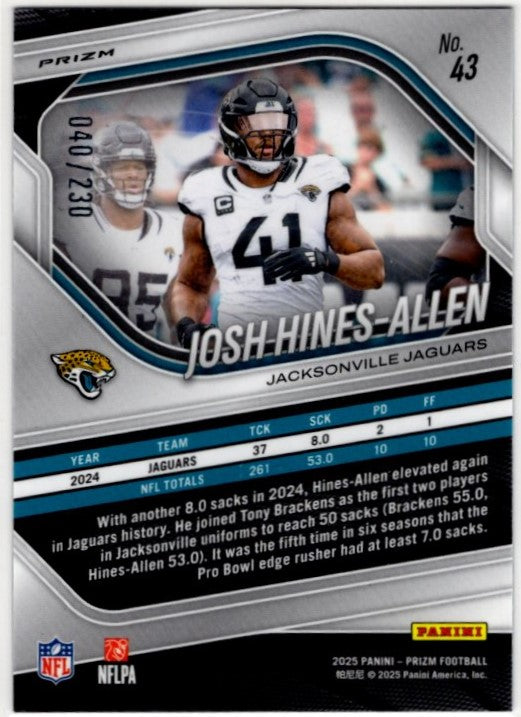Josh Hines Allen 2025 Panini Blue Wave Prizm Card #43 040/230