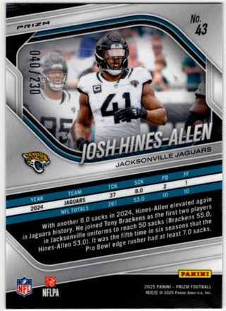 Josh Hines Allen 2025 Panini Blue Wave Prizm Card #43 040/230