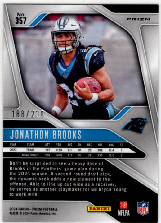 Johnathon Brooks 2024 Panini Blue Wave Prizm RC Card #357 188/230