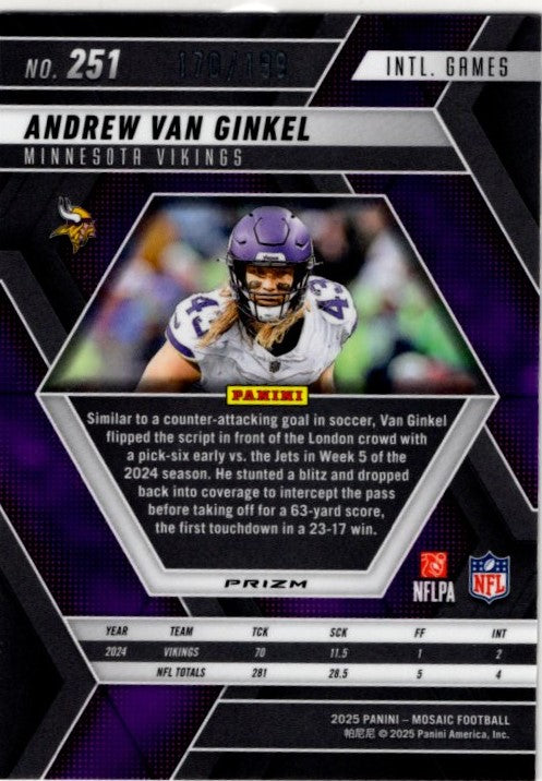 Andrew Van Ginkel 2025 Panini Mosaic England Games Orange Prizm Card #251 170/199