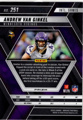 Andrew Van Ginkel 2025 Panini Mosaic England Games Orange Prizm Card #251 170/199