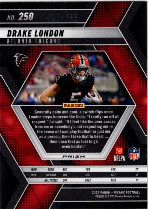 Drake London 2025 Panini Mosaic Orange Prizm Card #250 055/199