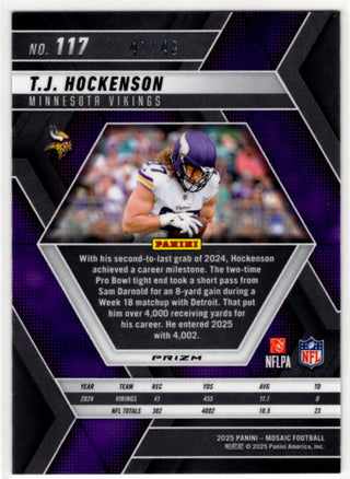 T.J. Hockenson Panini Mosaic Reactive Purple Prizm Card #117 41/49