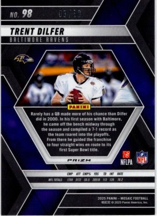 Trent Dilfer Panini Mosaic Reactive Purple Prizm Card #98 03/50