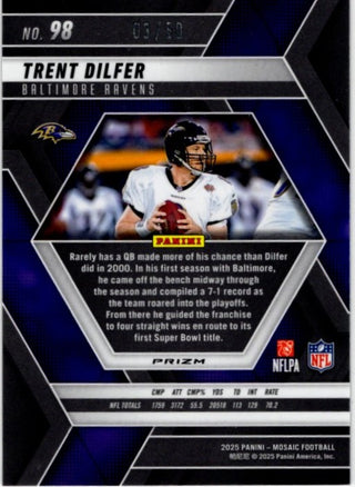 Trent Dilfer Panini Mosaic Reactive Purple Prizm Card #98 03/50